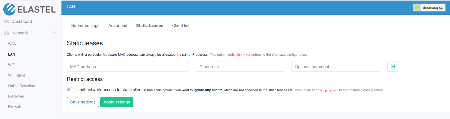 LAN static leases