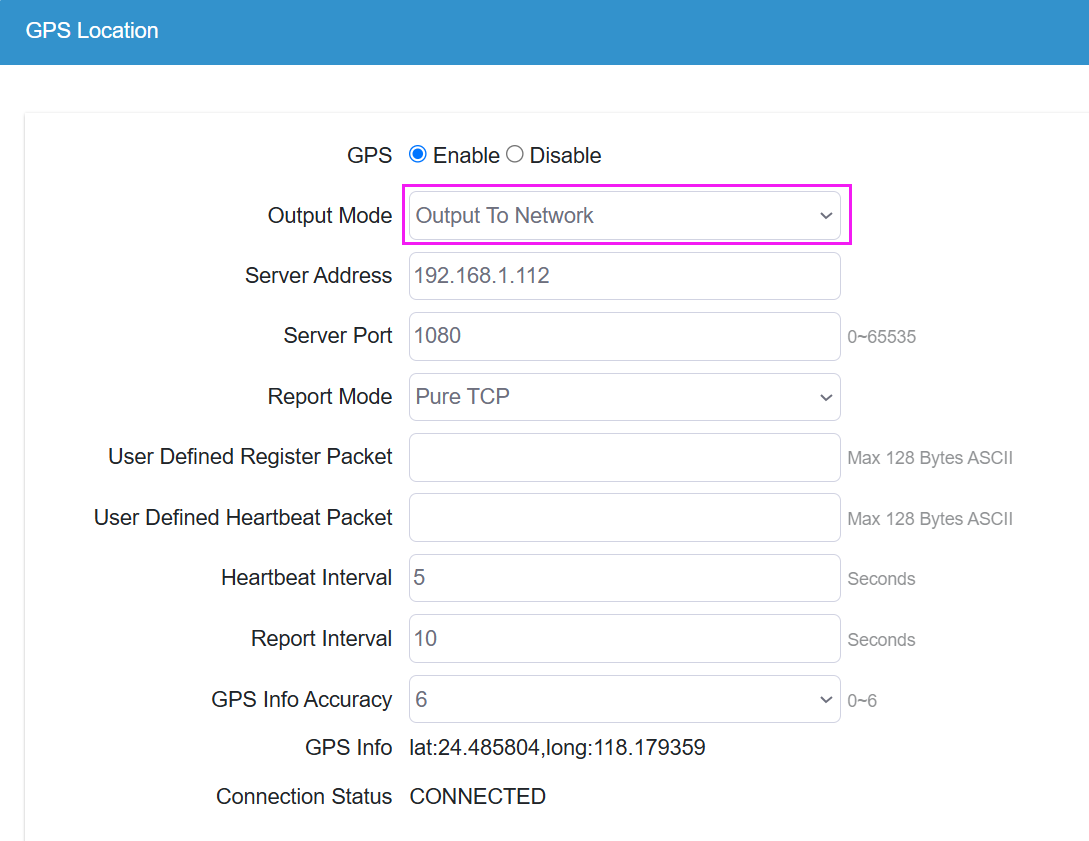 GPS data output