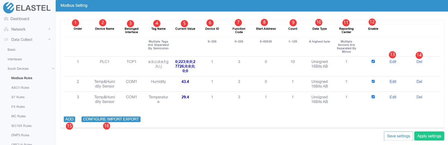 Modbus Rules setting