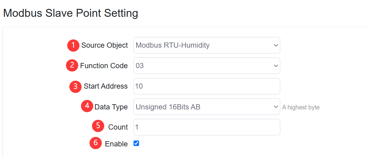 Modbus slave point