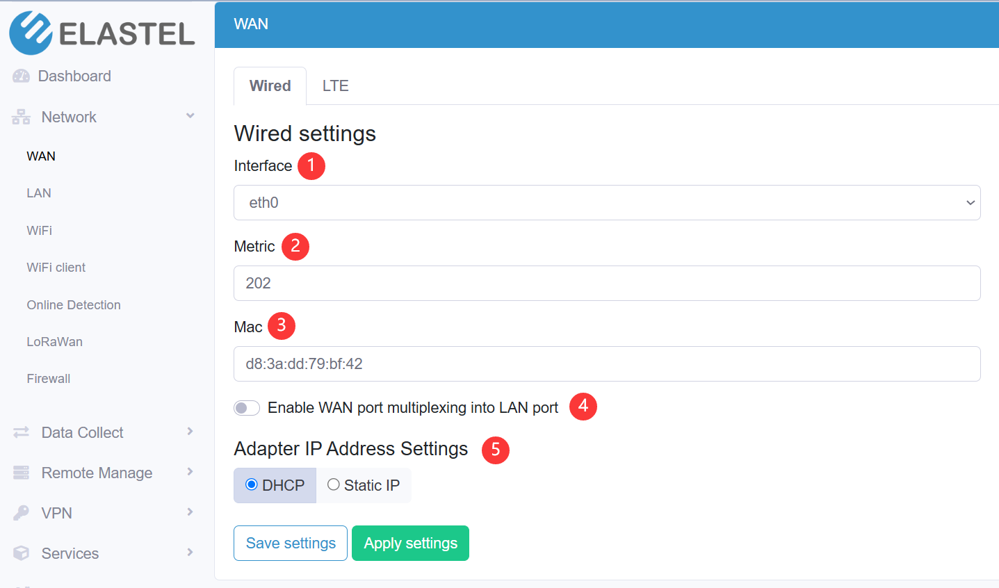 Wired WAN Setting